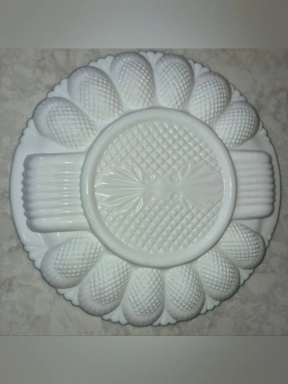 Vintage L.E. Smith Milk Glass Deviled Egg/Oyster Plate